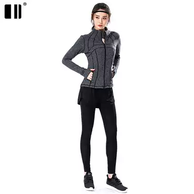2020 autumn and winter new single and double size running fitness jacket stand-up collar windproof warm top nine-point culottes suit women