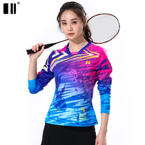 Quick-drying type] autumn and winter new single and double badminton long-sleeved womens T-shirt tennis suit womens volleyball suit slim suit