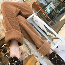 MSTOKYO plus velvet pants beige wear fashion wide leg pants women autumn and winter plus velvet thickening 2021 popular