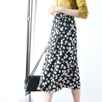 Elegant Light ~ wrap skirt small Daisy floral long high waist A- line dress female commuter OL Japanese series