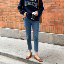 2021 Joker high waist plus velvet ankle-length pants winter New Korean version of white washed straight jeans