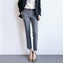 MSTOKYO summer gray overalls pants thin suit pants professional pants straight large size OL commuter ankle-length pants