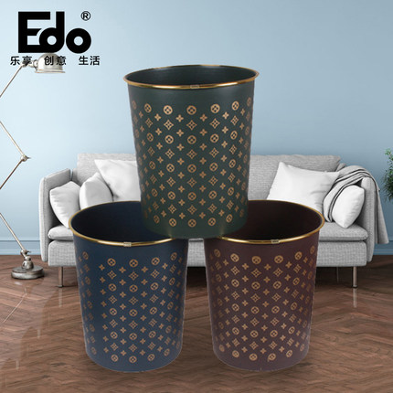 Edo创意印花垃圾桶办公室家用客厅厨房卫生间厕所无盖塑料废纸篓