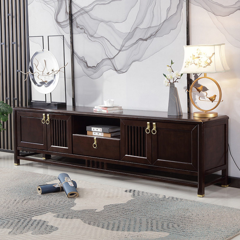 Solid wood TV cabinet New Chinese Zen small family living room cabinet furniture light luxury cabinet combined multi-function cabinet