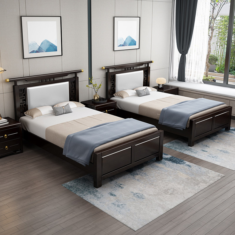 New Chinese style children's bed 1.2 meters single solid wood second reclining Zen small bed light luxury Chinese style hotel B&B furniture c