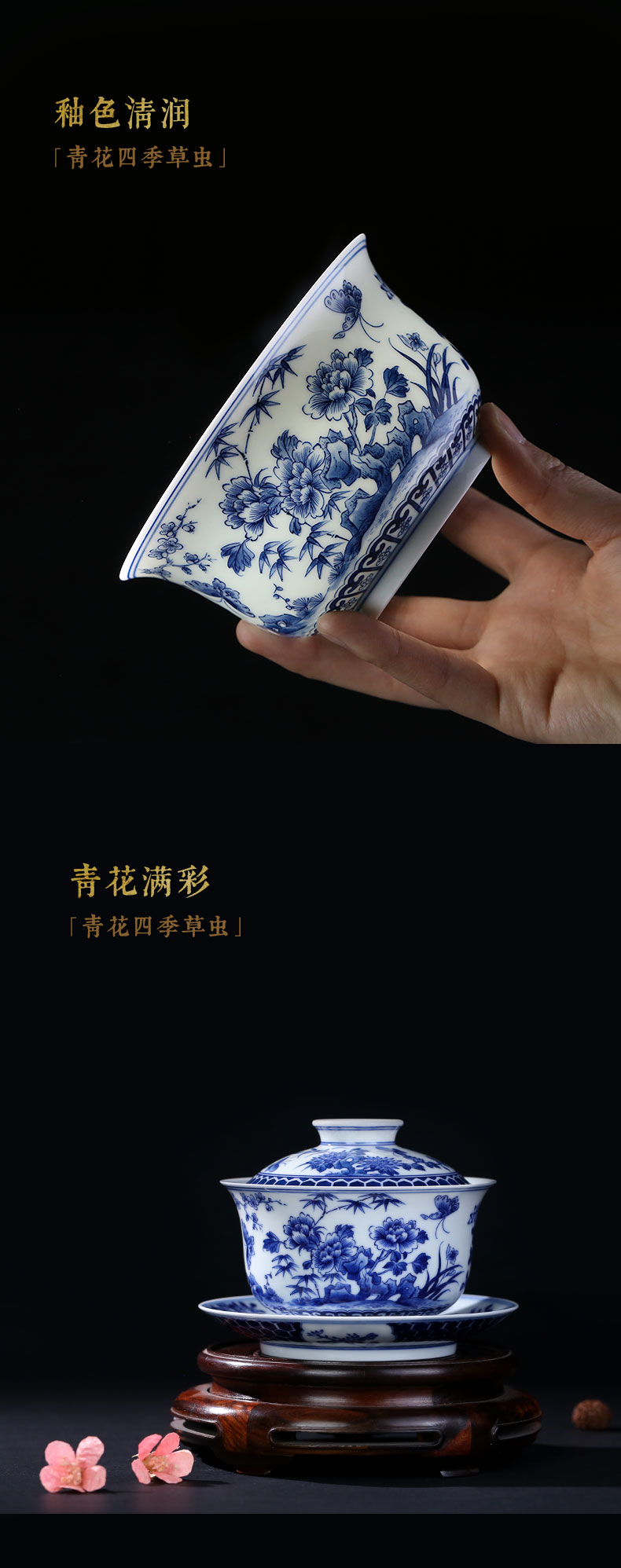 Jingdezhen blue and white dragon and auspicious hand - made tureen tureen pure manual to use hand draw three tureen tea cups