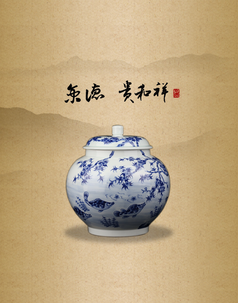 Blue and white storage POTS and auspicious caddy fixings pure manual household ceramics POTS Blue on your fish tank