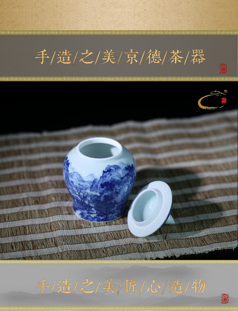 And auspicious caddy fixings of jingdezhen blue And white, blue And white landscape small general store receives household business gifts ceramic pot