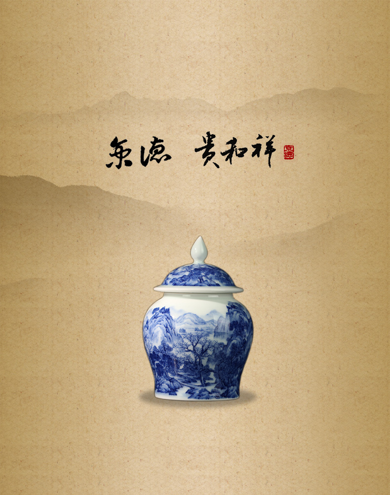 And auspicious caddy fixings of jingdezhen blue And white, blue And white landscape small general store receives household business gifts ceramic pot