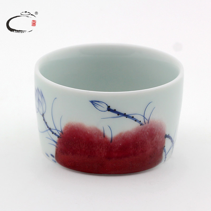 Blue and white youligong and auspicious lotus bucket cup jing DE hand - made under the glaze of jingdezhen ceramic cups master sample tea cup