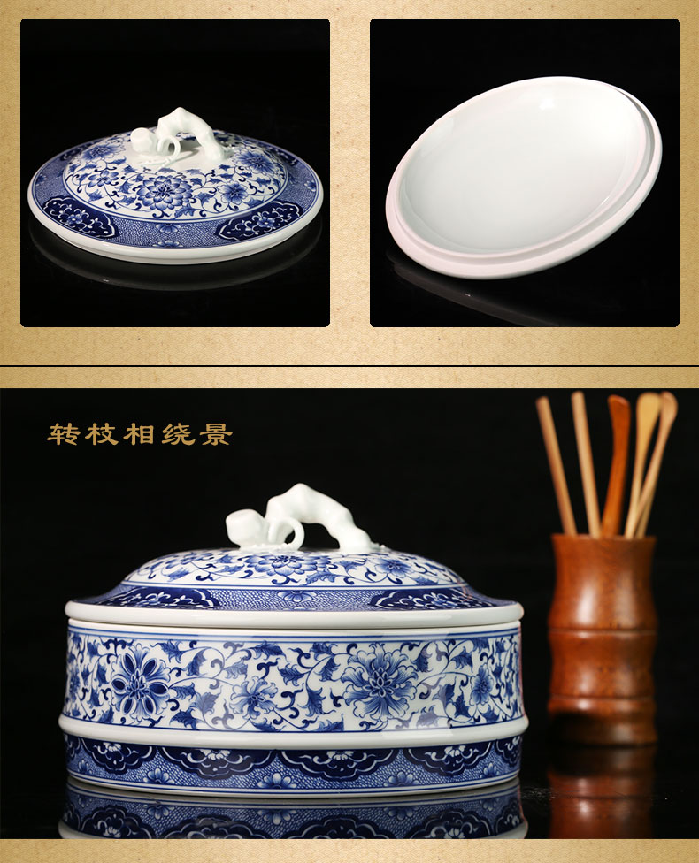 Beijing DE and auspicious jingdezhen blue and white bamboo around branches pure manual tank receives large store receives the gift POTS