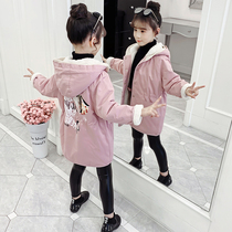 Korean girl coat autumn and winter 2021 New thick cotton clothes long Children foreign style plus velvet winter cotton coat