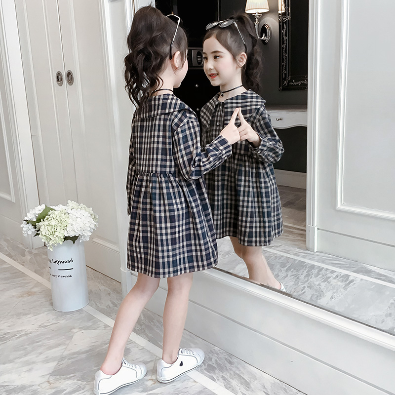 Korean girls' Korean version super foreign style Plaid Dress 2020 spring and autumn long sleeve shirt skirt children's n