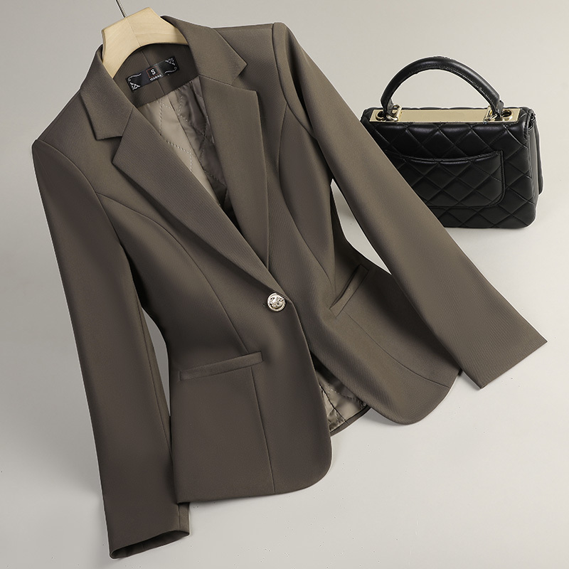 Professional Coffee-Colored Petite Blazer for Women, Short Style, 2026 Spring and Autumn New Model, Slim Fit, Elegant Small Suit