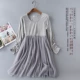 Váy lưới hai lớp modal thu đông Váy ren cạp cao hàn quốc váy dài tay trễ đáy váy - Váy eo cao