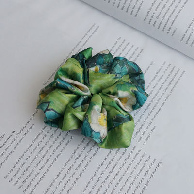Daxi Original [Wild Rose] Van Gogh oil Painting, Green Large Intestine Hair band, hair rope, satin hair accessory, Fresh leather band