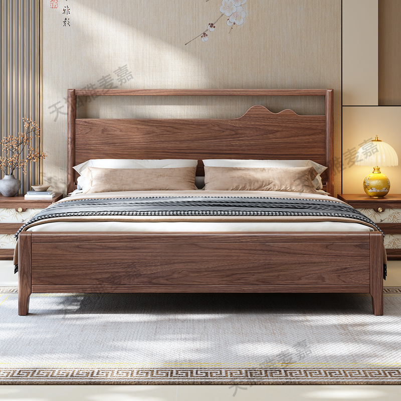 Song's Aesthetics Black Walnut Silent Solid Wood Bed 1.8m Double Bed Master Bedroom Large Bed 1.5m Storage Bed