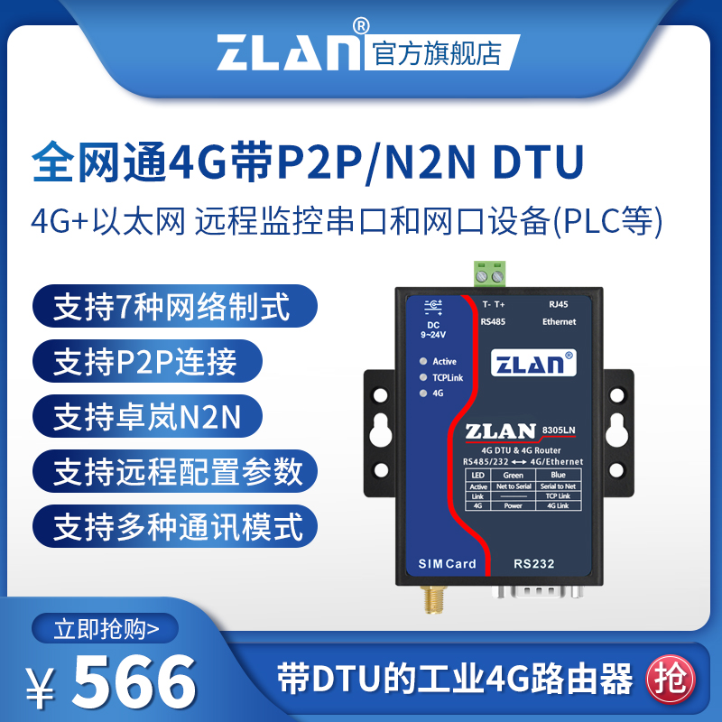 (ZLAN) 4G DTU Full Netcom Wireless serial port 232485 Newsletter Overpass Module Long-distance communication Shanghai Zhulan P2PN2N Gateway 4G Wireless ZLAN8305