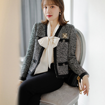 Enjiahui socialite style wool jacket womens autumn and winter new woolen plaid short cardigan top