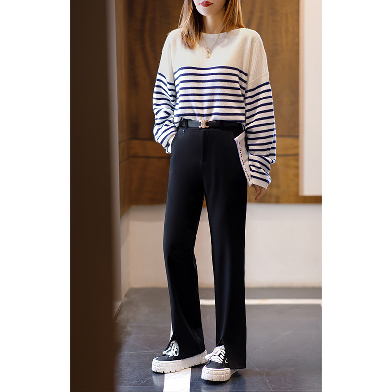 NJiahui Street Shop Spring Pants ~ New Type of four - sided bullets open high waist suit pants female spring straight tube pants