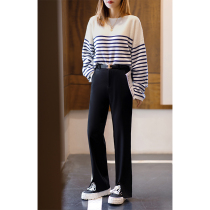 Njiahui Street shooting boarder Fan ~ new type of four-sided slingshot open fork high waist west clothes pants female spring straight drum pants