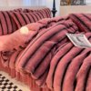 Winter Imitation Rabbit Fur Four-Piece Bedding Set, Thickened Milk Velvet Double-Sided Fleece Duvet Cover, Fitted Sheet, Coral Fleece Bed Sheet Three-Piece Set