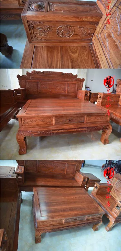 Hoa hồng châu Phi nguồn 123 sofa sáu bộ hedgekey sofa gỗ hồng mộc nội thất phòng khách sofa - Bộ đồ nội thất