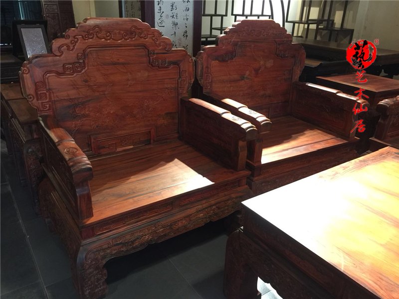 Nội thất gỗ gụ Lào gỗ hồng đỏ hoa chim ngai sofa sofa gỗ gụ Sian gỗ hồng sắc biệt thự phòng khách sofa - Bộ đồ nội thất giường ngủ hiện đại