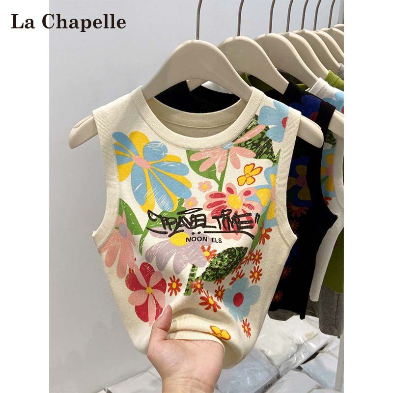 La Chapelle Dopamine Colorful Graffiti Print Sleeveless Vest for Women, Summer Slim Fit, Age-Reducing Short Top