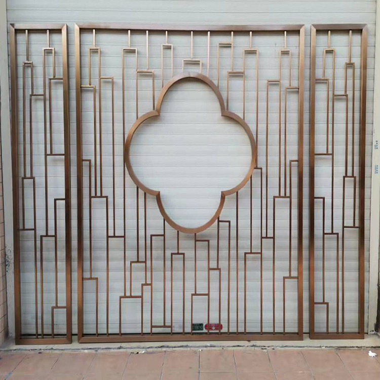 Custom Stainless Steel Screens New Chinese Style Living Room Compartment Metal Genguan Hollowed-out Rose Gold Brief About the background wall