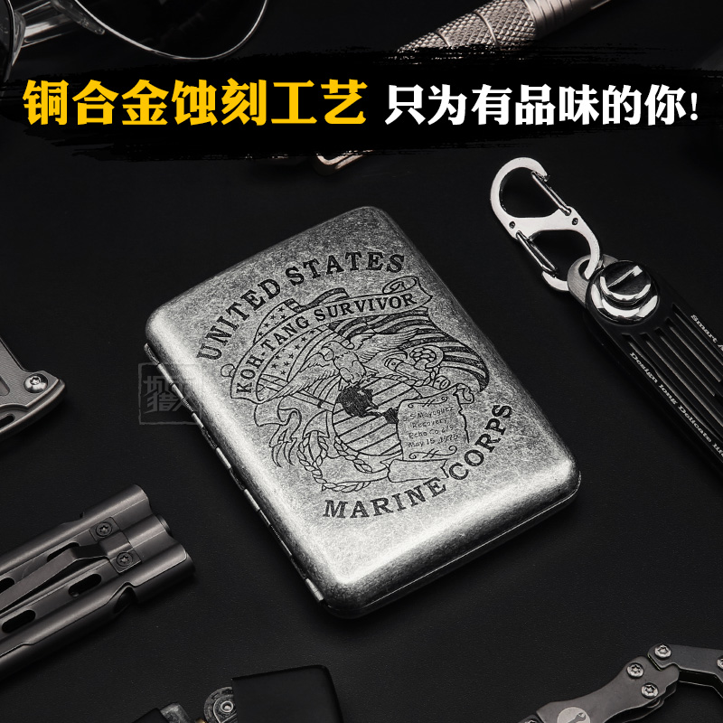 Cigarette Case 16 Pack Men's Retro Handmade Copper Metal Moisture-proof and Pressure-proof Creative Gift Portable Cigarette Box