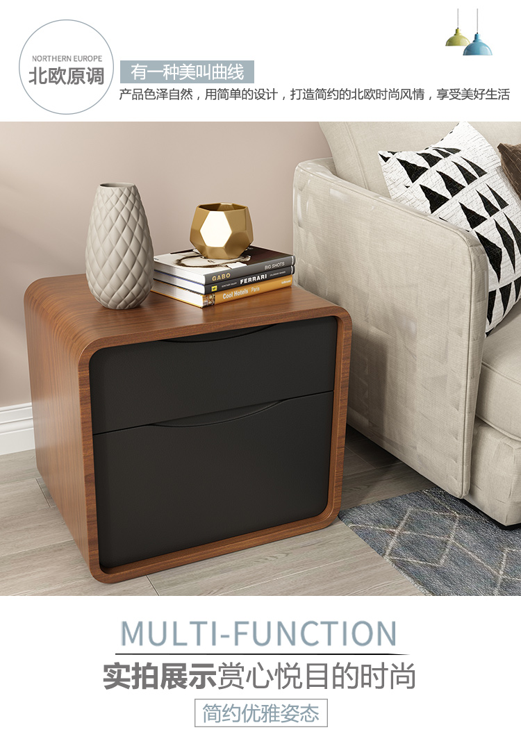 Cộng với năng lượng đơn giản tủ gỗ tủ đầu giường ngăn kéo Walnut ngực của ngăn kéo tủ đầu giường hai nhỏ tủ phòng ngủ - Buồng tủ giường