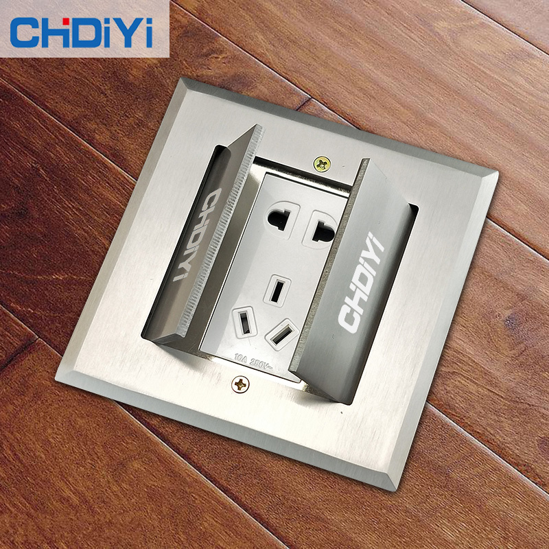 Double door ground socket concealed ultra-thin stainless steel waterproof ground socket Five-hole Internet line Internet flat open ground socket