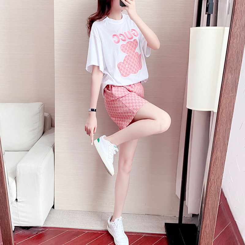 Hong Kong shorts sports leisure suit women summer 2021 popular new fashion gas short sleeves two tides