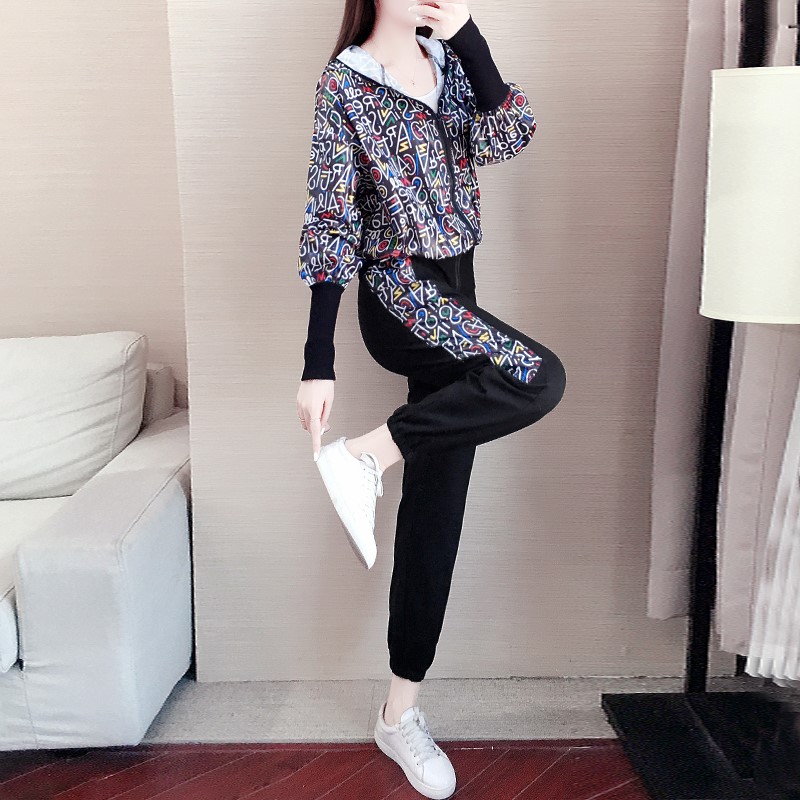 Hong Kong fashion sports suit female 2021 spring Korean version trendy brand hip-hop loose foreign style cardigan two-piece set