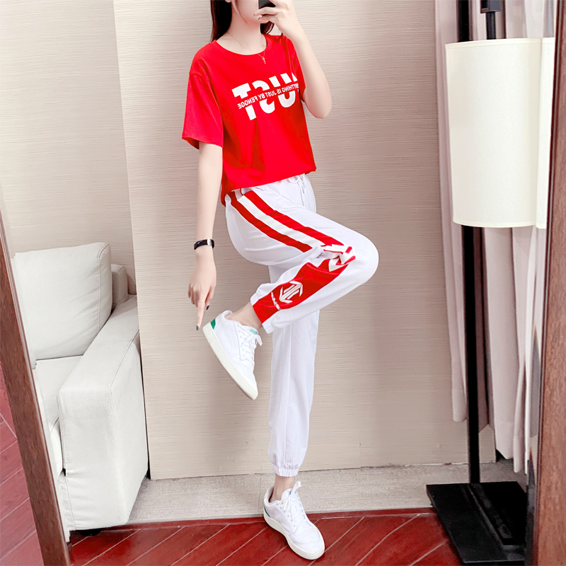 Hong Kong square dance sports suit female summer red festival performance costume ghost dance fashion two-piece suit