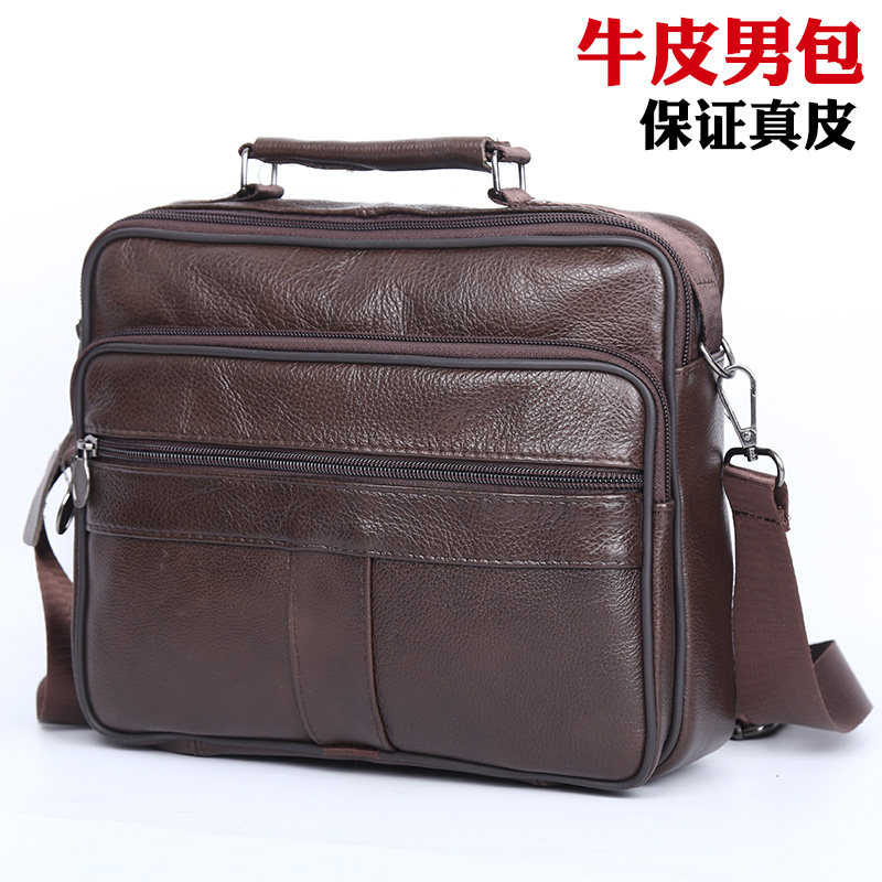 Large Capacity Genuine Leather Men's Bag Business Single Shoulder Bag Slanted Satchel Briefcase horizontal and vertical handbag Bull Leather Scapegoat