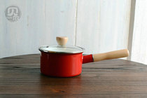 One-meter enamel slightly flawed daily single red and white thickened enamel milk pot single-handle soup pot Supplementary food pot for one person