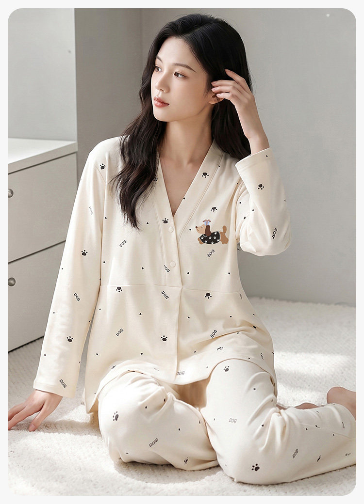 【送帽子】纯棉哺乳月子服秋冬产后坐月子春秋款孕妇不勒肚家居服 — 22