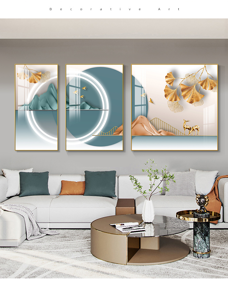 @欣悅小佳 新款北歐福鹿客廳裝飾畫現代簡約沙發背景墻掛畫輕奢大氣新款三聯壁畫