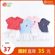Beibeiyi girls summer leisure short sleeves t new baby thin striped long top breathable clothes