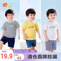 Bebeyi boy clothes summer casual short T-shirt new baby stripe 100 lap pure cotton blouse baby clothes