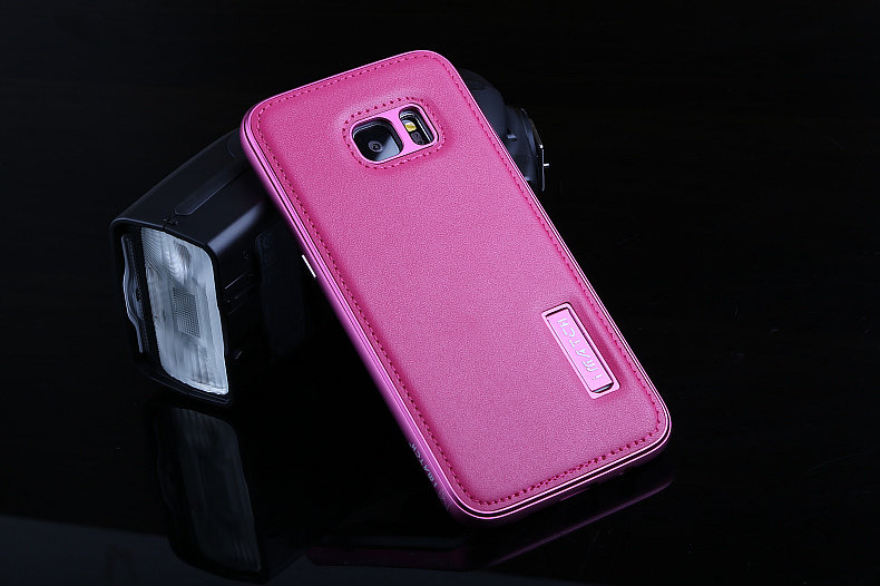 iMatch Luxury Aluminum Metal Bumper Premium Genuine Leather Back Cover Case for Samsung Galaxy S7 Edge G9350 & S7 G9300