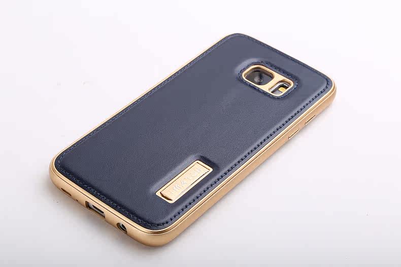 iMatch Luxury Aluminum Metal Bumper Premium Genuine Leather Back Cover Case for Samsung Galaxy S7 Edge G9350 & S7 G9300