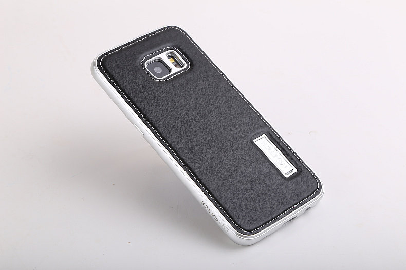 iMatch Luxury Aluminum Metal Bumper Premium Genuine Leather Back Cover Case for Samsung Galaxy S7 Edge G9350 & S7 G9300