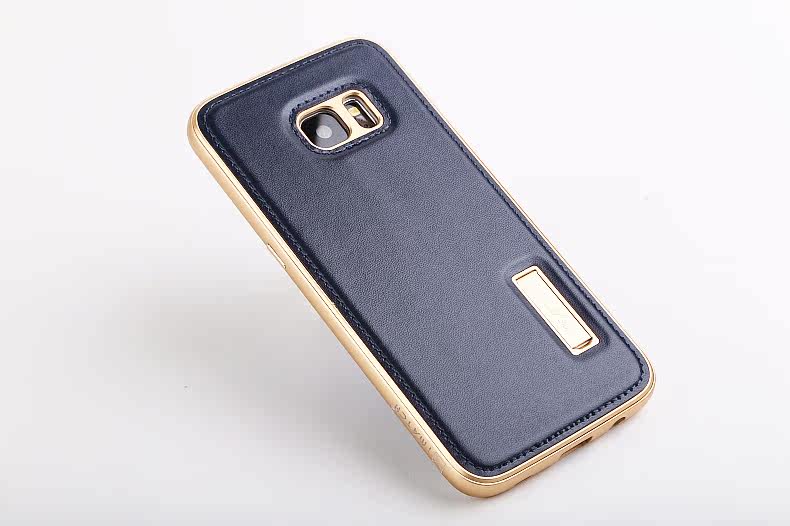 iMatch Luxury Aluminum Metal Bumper Premium Genuine Leather Back Cover Case for Samsung Galaxy S7 Edge G9350 & S7 G9300