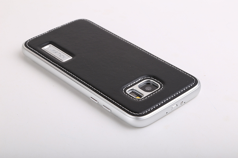 iMatch Luxury Aluminum Metal Bumper Premium Genuine Leather Back Cover Case for Samsung Galaxy S7 Edge G9350 & S7 G9300