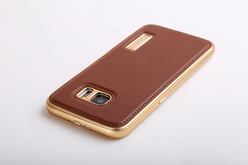 iMatch Luxury Aluminum Metal Bumper Premium Genuine Leather Back Cover Case for Samsung Galaxy S7 Edge G9350 & S7 G9300