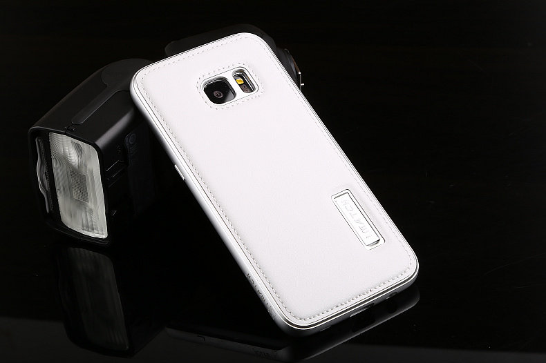 iMatch Luxury Aluminum Metal Bumper Premium Genuine Leather Back Cover Case for Samsung Galaxy S7 Edge G9350 & S7 G9300