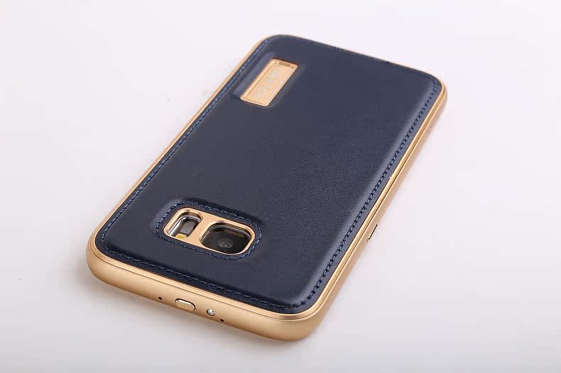 iMatch Luxury Aluminum Metal Bumper Premium Genuine Leather Back Cover Case for Samsung Galaxy S7 Edge G9350 & S7 G9300